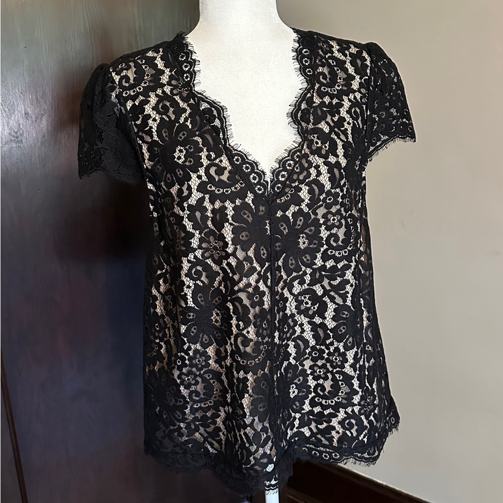 Beautiful Joie Averra Black Lace Top, Size Large